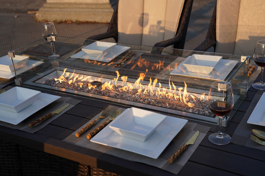 70" Gas Fire Pit Table – Brown Wicker Outdoor Fire Table