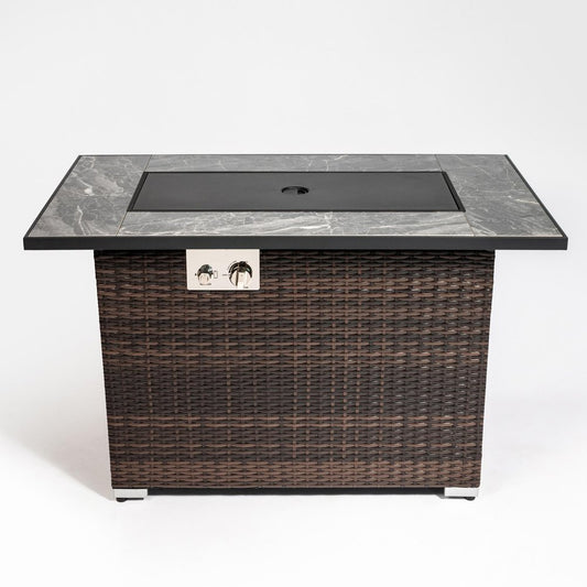 43" Brown Wicker Propane Fire Pit Table with Cover
