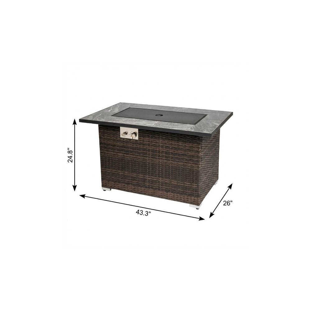 43" Brown Wicker Propane Fire Pit Table with Cover