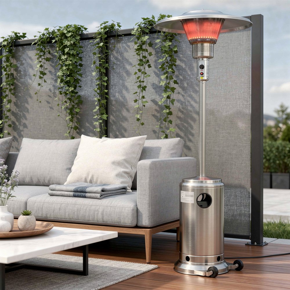 40,000 BTU Freestanding Propane Patio Heater (Silver Steel)