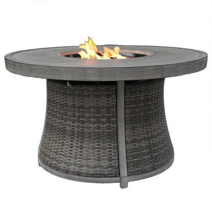 42" Propane Fire Pit Table (Gray Rattan, 50,000 BTU) with Cover
