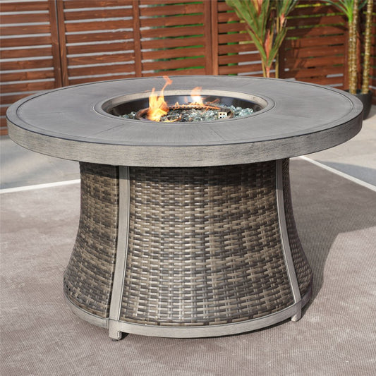 42" Propane Fire Pit Table (Gray Rattan, 50,000 BTU) with Cover
