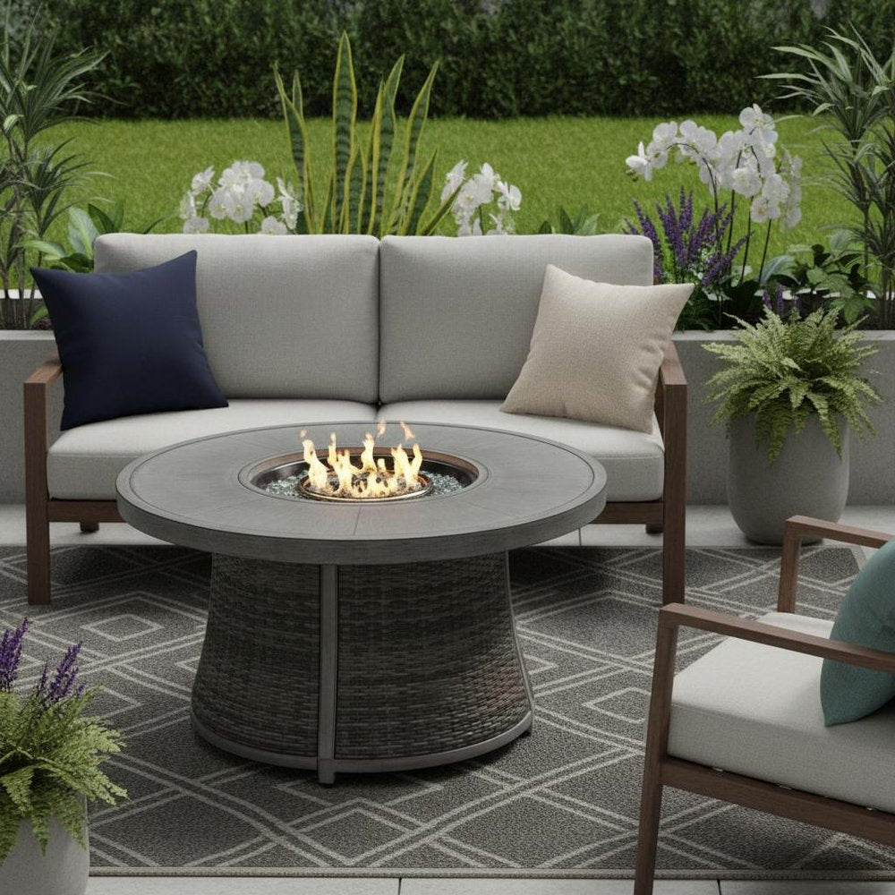 42" Propane Fire Pit Table (Gray Rattan, 50,000 BTU) with Cover