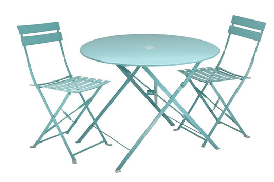3-Piece Teal Outdoor Bistro Set with Round Metal Table