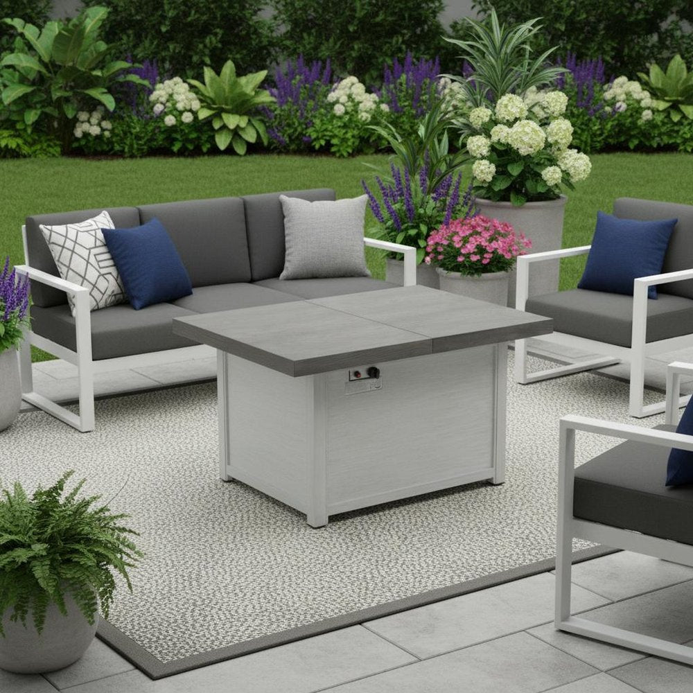 45" Propane Fire Pit Table (Gray Aluminum, 50,000 BTU) with Cover