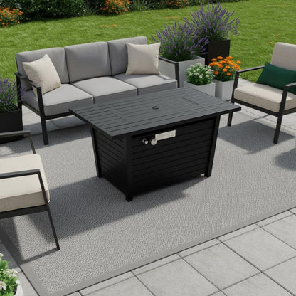 42" Propane Fire Pit Table (Black Steel, 40,000 BTU) with Cover