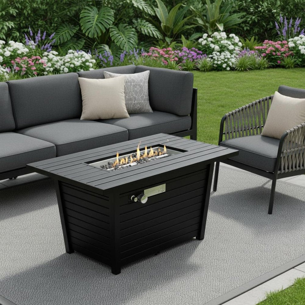 42" Propane Fire Pit Table (Black Steel, 40,000 BTU) with Cover