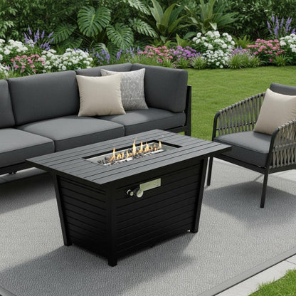 42" Propane Fire Pit Table (Black Steel, 40,000 BTU) with Cover