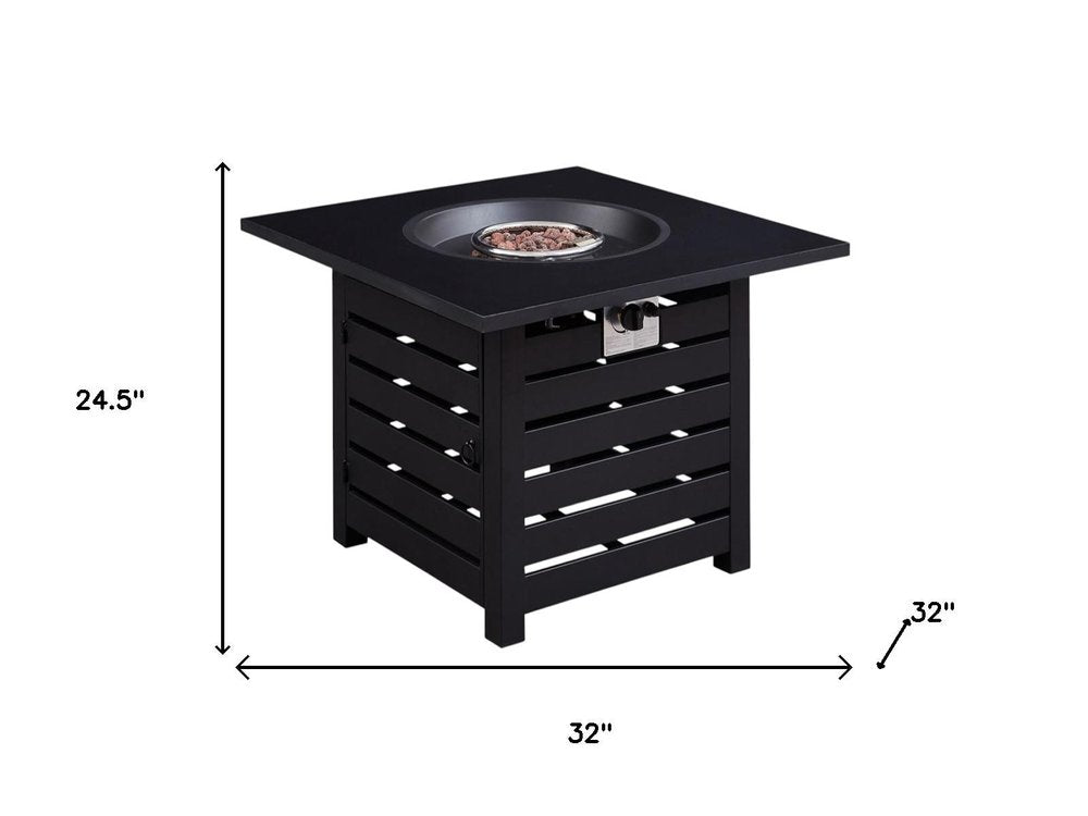 32" Propane Fire Pit Table (Black Metal, 50,000 BTU) with Cover