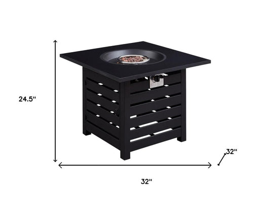 32" Propane Fire Pit Table (Black Metal, 50,000 BTU) with Cover