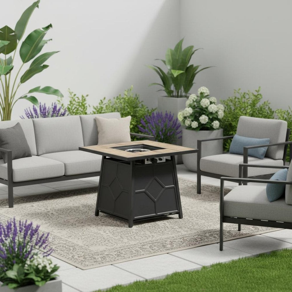 28" Propane Fire Pit Table (Brown Iron, 40,000 BTU) with Cover