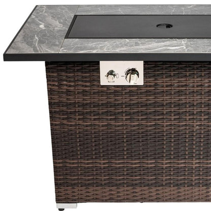 43" Brown Wicker Propane Fire Pit Table with Cover