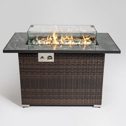 43" Brown Wicker Propane Fire Pit Table with Cover