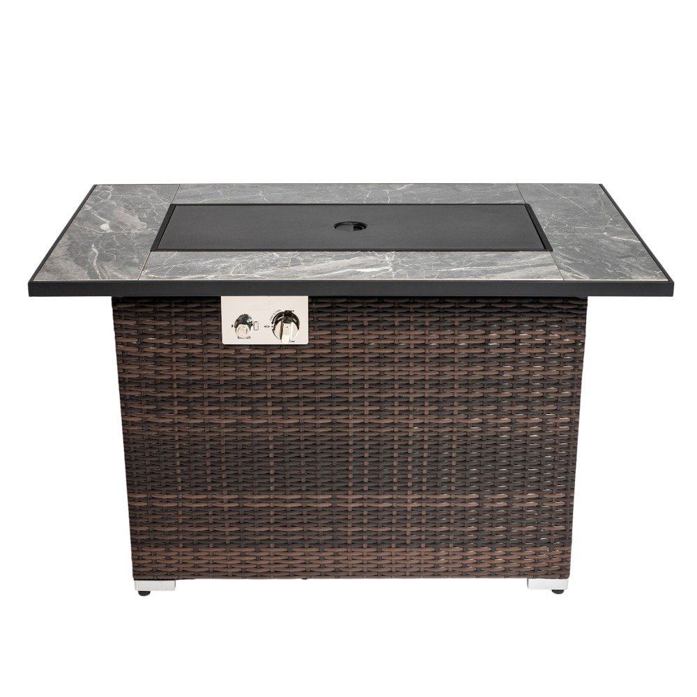 43" Brown Wicker Propane Fire Pit Table with Cover