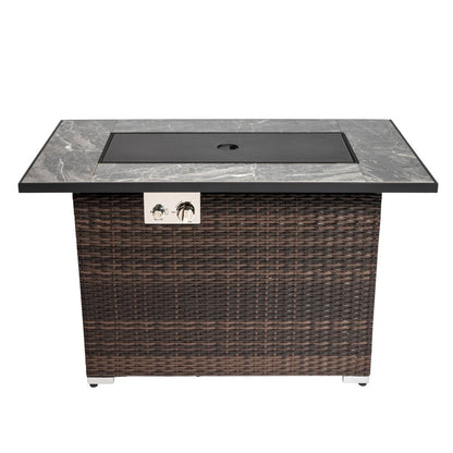 43" Brown Wicker Propane Fire Pit Table with Cover