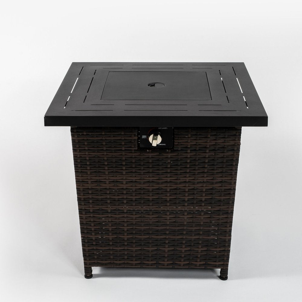 28" Propane Fire Pit Table (Black Rattan, 50,000 BTU) with Cover