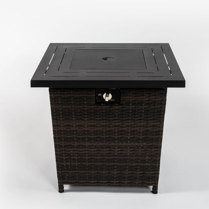 28" Propane Fire Pit Table (Black Rattan, 50,000 BTU) with Cover