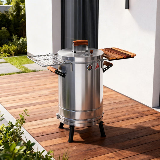 Compact Barrel Smoker – Stainless Steel Outdoor Smoker (23" x 14")