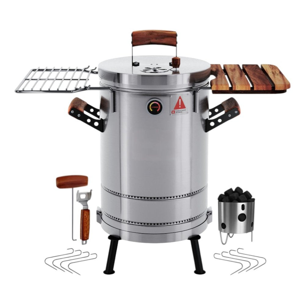 Premium Super Compact Smoker and Grill Combo (Stainless Steel, 19" x 12")