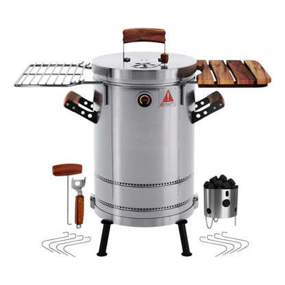 Premium Super Compact Smoker and Grill Combo (Stainless Steel, 19" x 12")