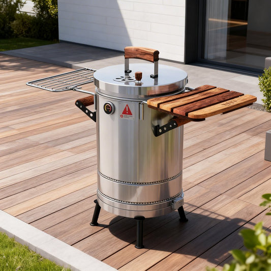 Compact Barrel Smoker – Stainless Steel Outdoor Smoker (19" x 12")