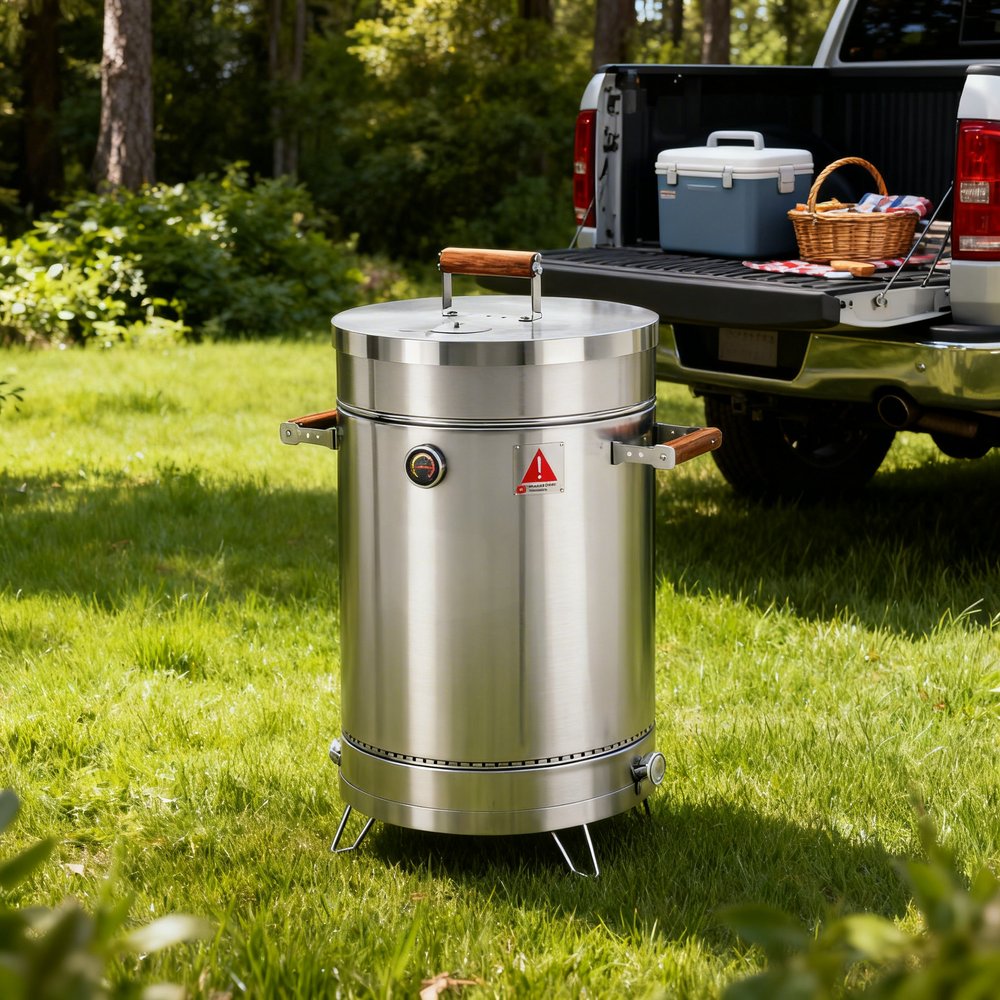 Compact Barrel Smoker (Stainless Steel, 25" x 14")